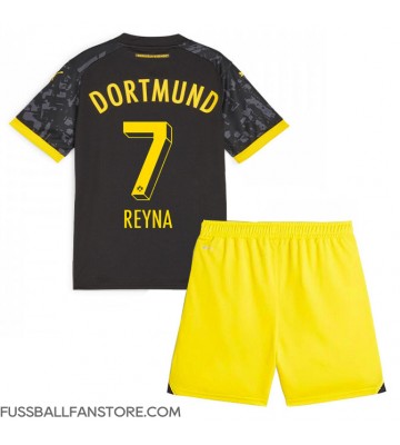 Borussia Dortmund Giovanni Reyna #7 Replik Auswärtstrikot Kinder 2023-24 Kurzarm (+ Kurze Hosen)